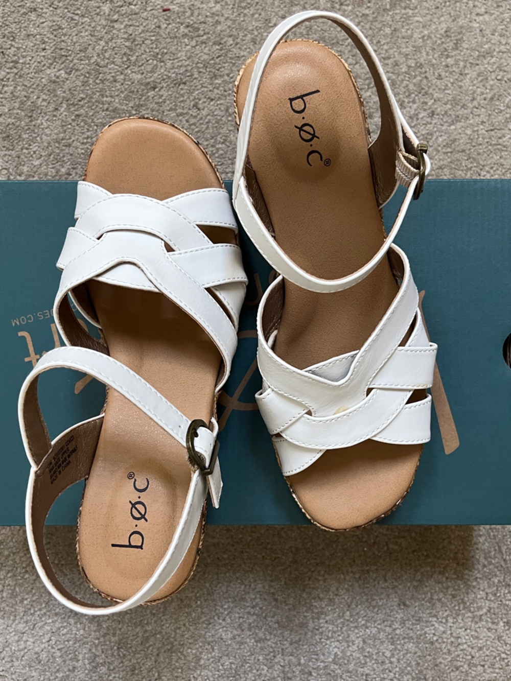b.o.c. White Braided Strap Ankle Buckle Sandals